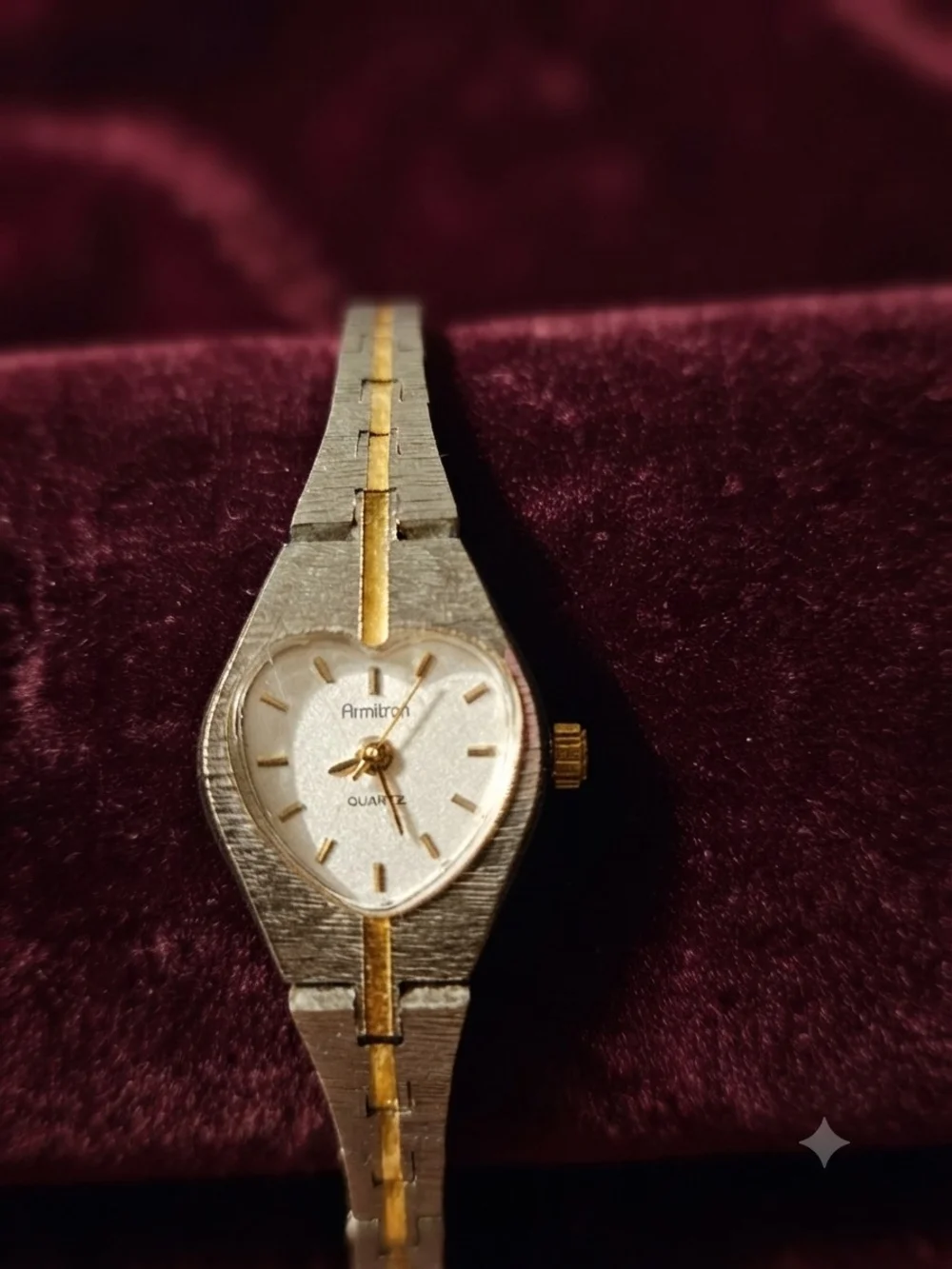 Rare Vintage Armitron Gold Tone Heart-Shaped Women's Quartz Watch Swiss Parts